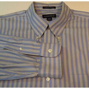 Lands End Shirt Mens 16x34 Pinpoint Oxford Button Down Long Sleeve Blue Striped